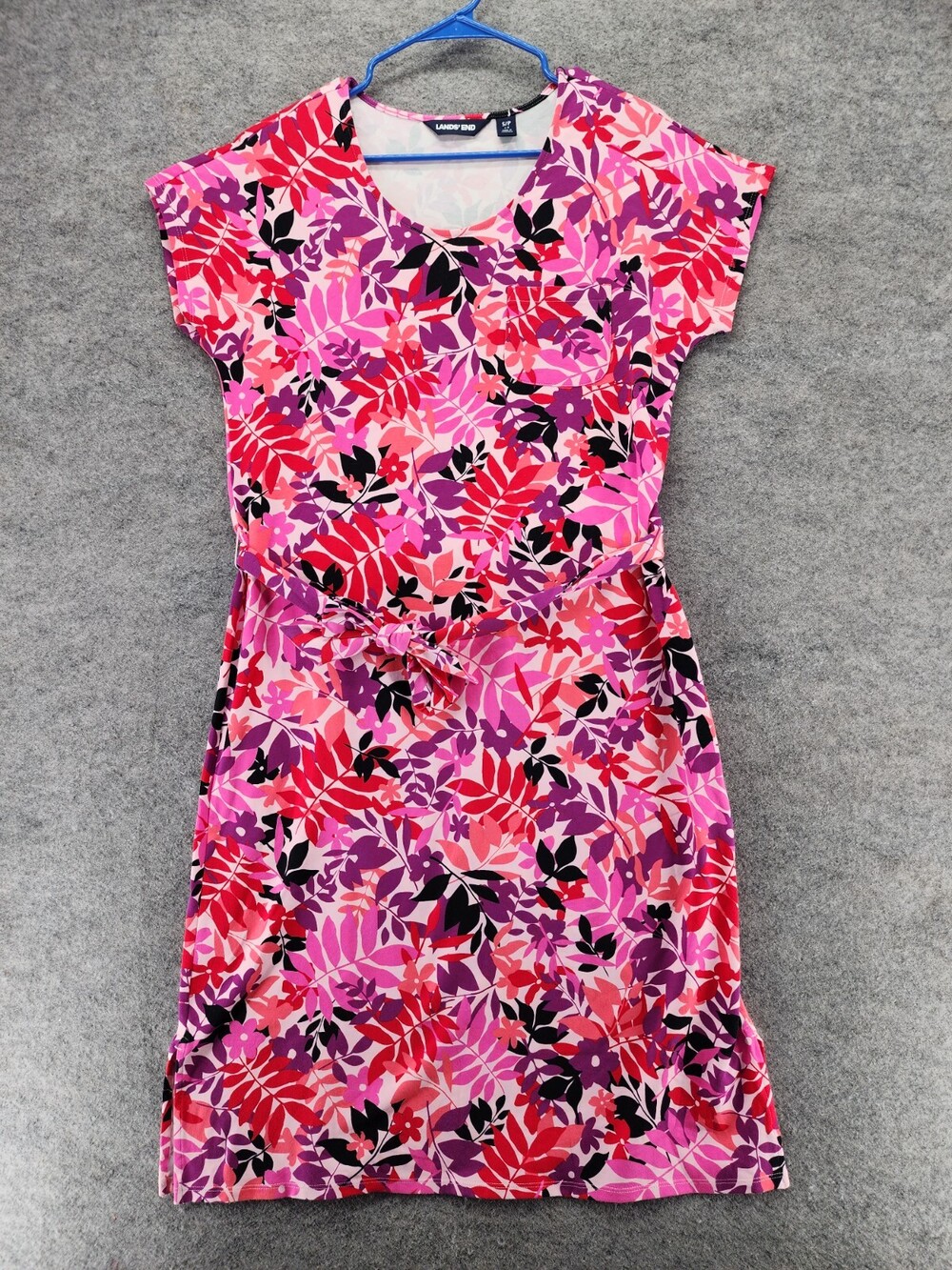 Lands End Dress Womens Small 6-8 Short Sleeve Pink Floral